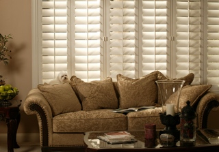 Plantation shutters in a living room